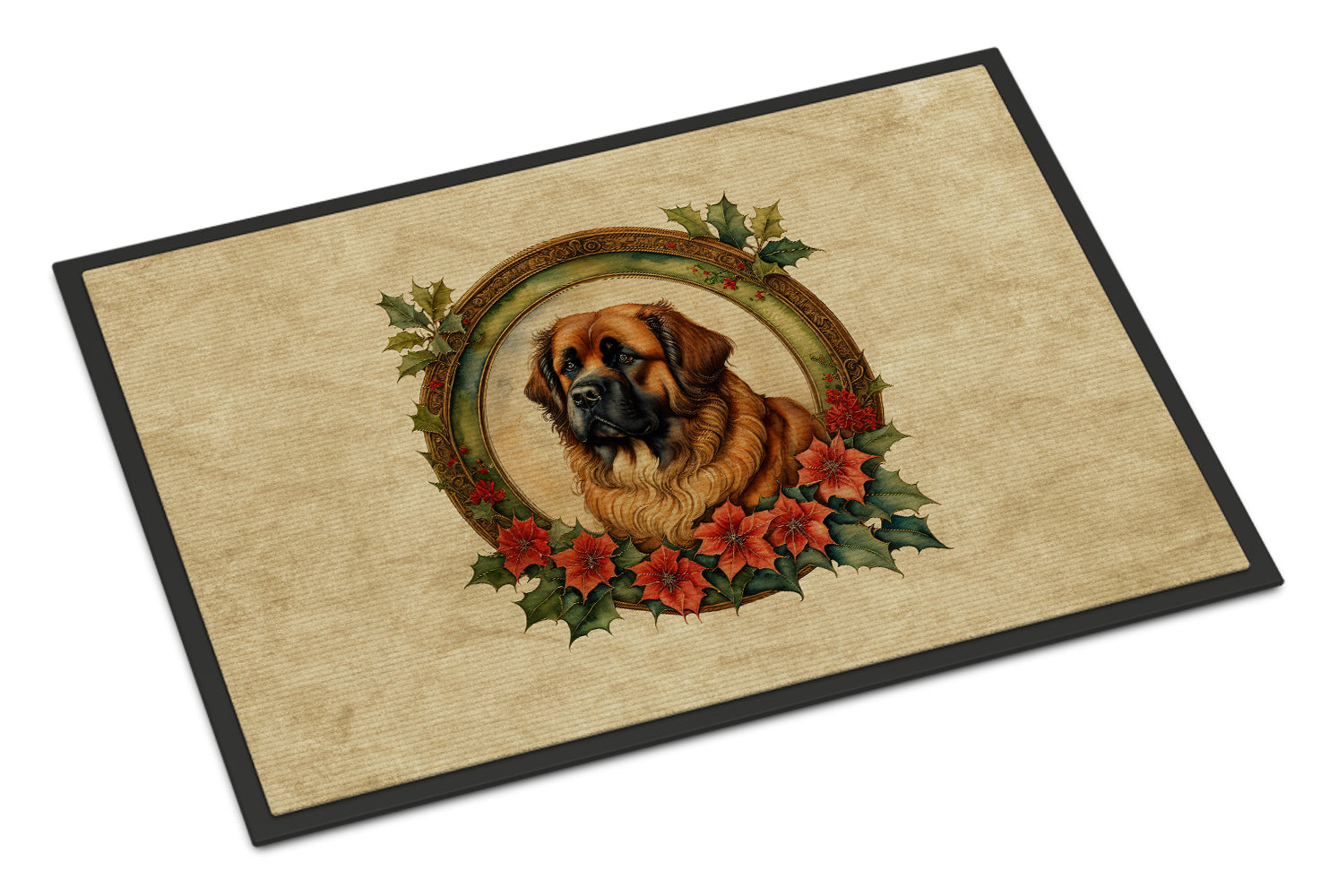 Leonberger Christmas Flowers Doormat Indoor Outdoor 24H X 36W Front Door Mat Rugs for Entryway, Non Slip Washable Low Pile,