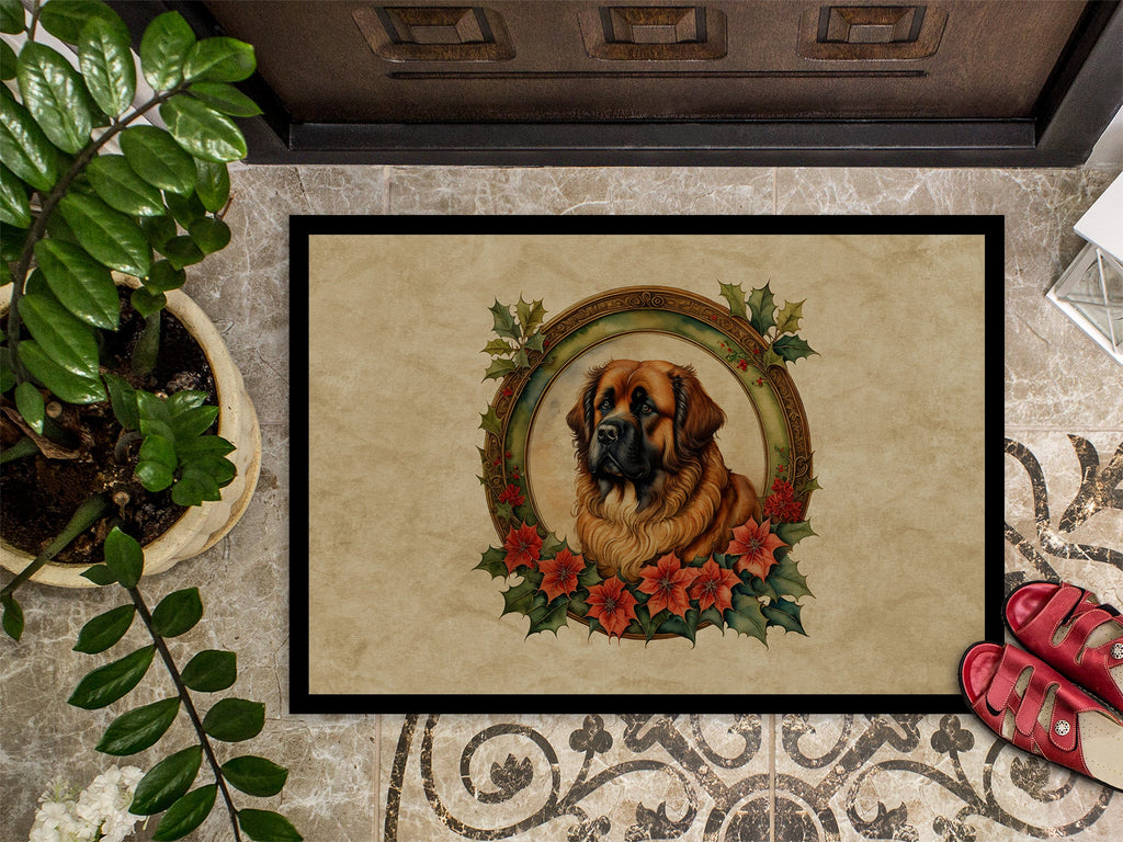 Leonberger Christmas Flowers Doormat Indoor Outdoor 18H X 27W Front Door Mat Rugs for Entryway, Non Slip Washable