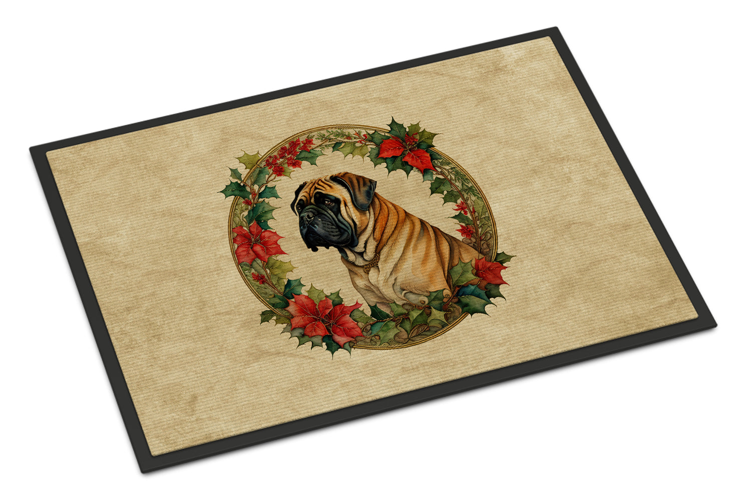 Mastiff Christmas Flowers Doormat Indoor Outdoor 18H X 27W Front Door Mat Rugs for Entryway, Non Slip Washable