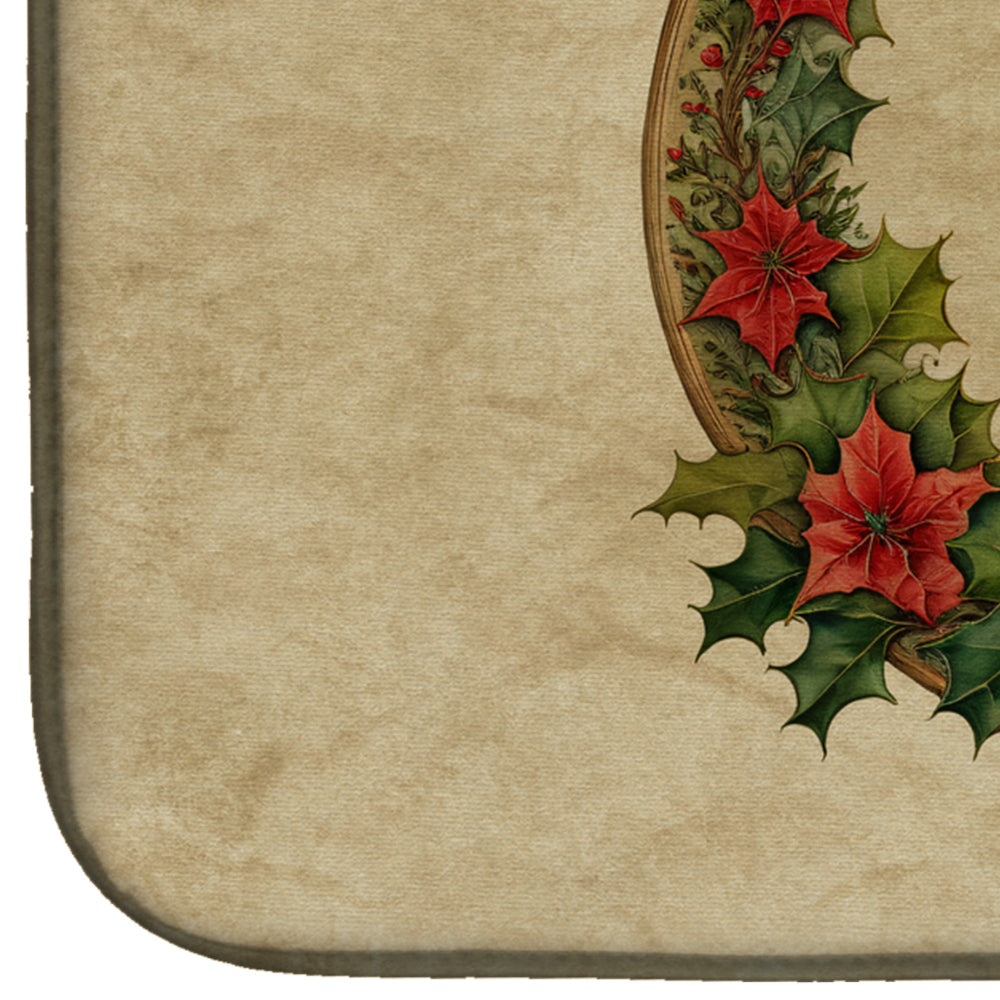 Miniature Pinscher Christmas Flowers Dish Drying Mat Absorbent Dish Drying Mat Pad for Kitchen Counter Dish Drainer Mat for Countertop, 14 x 21", Multicolor