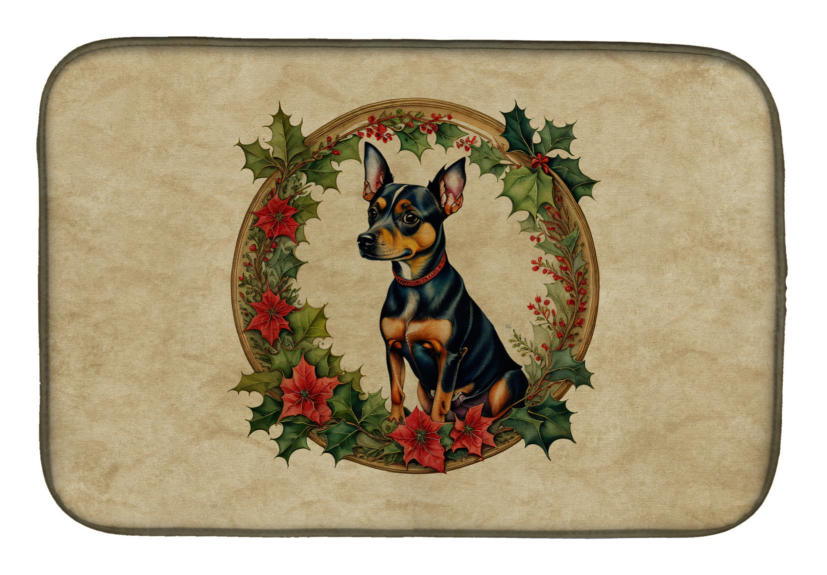 Miniature Pinscher Christmas Flowers Dish Drying Mat Absorbent Dish Drying Mat Pad for Kitchen Counter Dish Drainer Mat for Countertop, 14 x 21", Multicolor