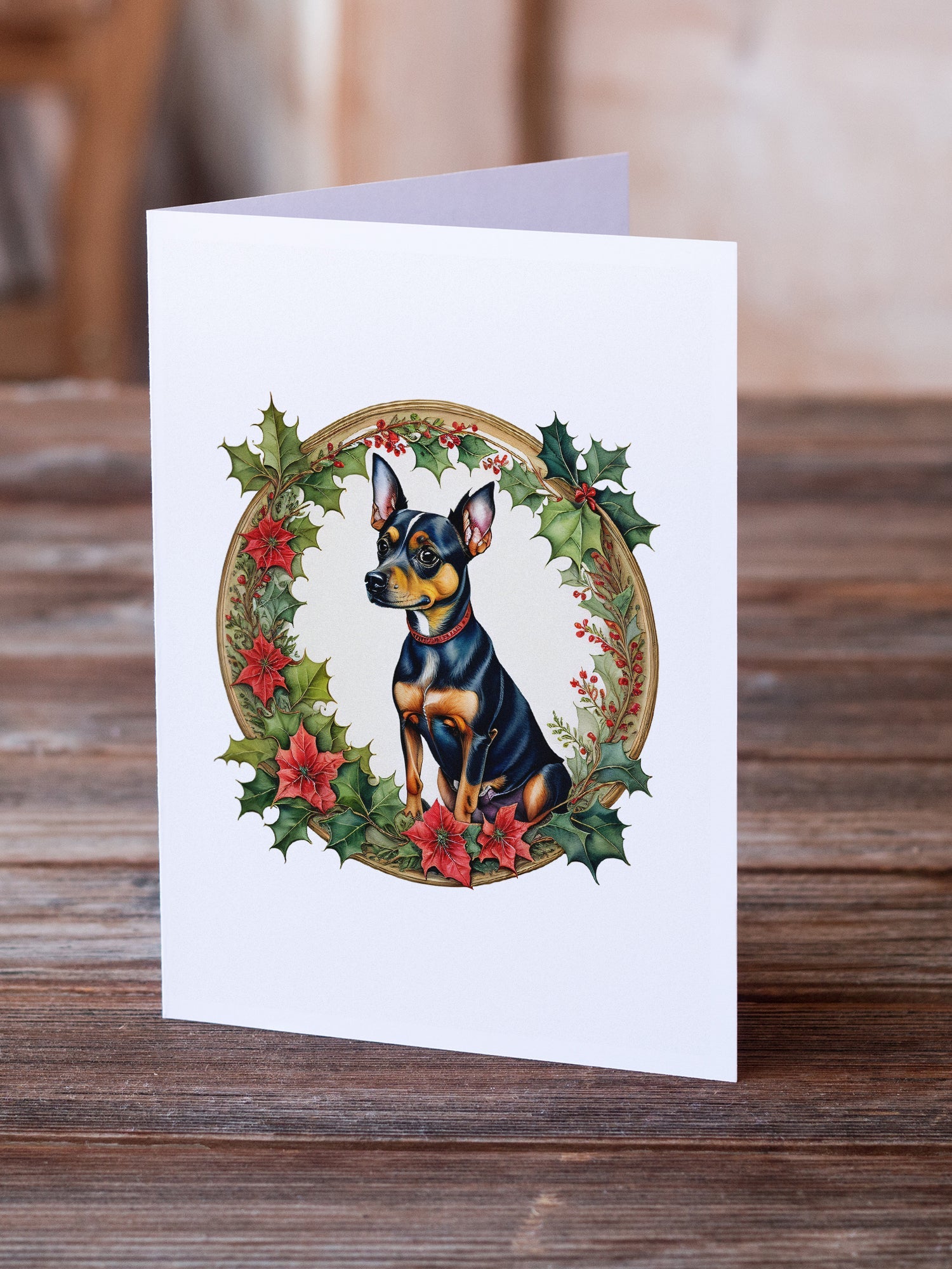 Miniature Pinscher Christmas Flowers Greeting Cards Pack of 8 Blank Cards with Envelopes Whimsical A7 Size 5x7