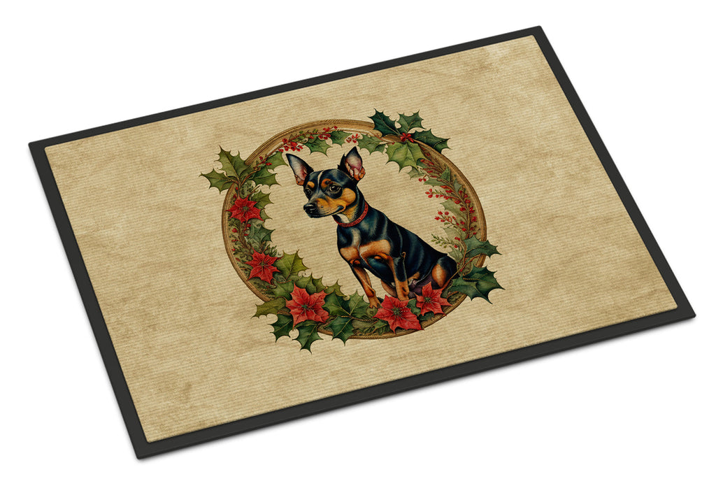 Miniature Pinscher Christmas Flowers Doormat Indoor Outdoor 24H X 36W Front Door Mat Rugs for Entryway, Non Slip Washable Low Pile,