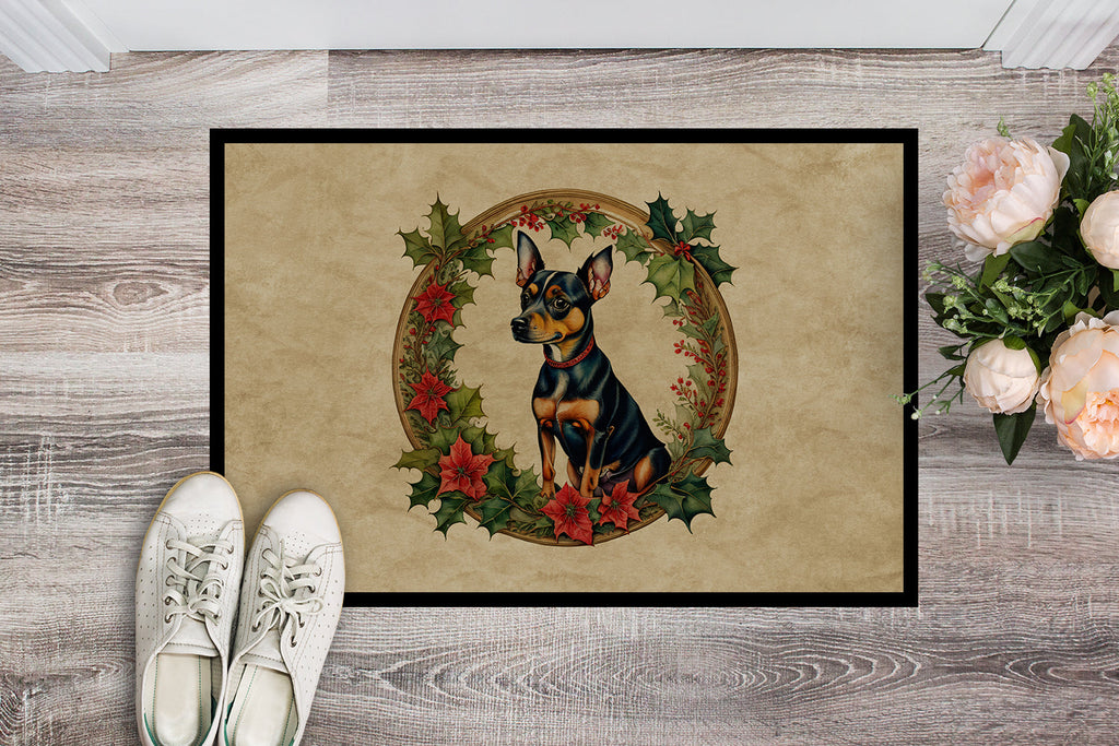 Miniature Pinscher Christmas Flowers Doormat Indoor Outdoor 24H X 36W Front Door Mat Rugs for Entryway, Non Slip Washable Low Pile,