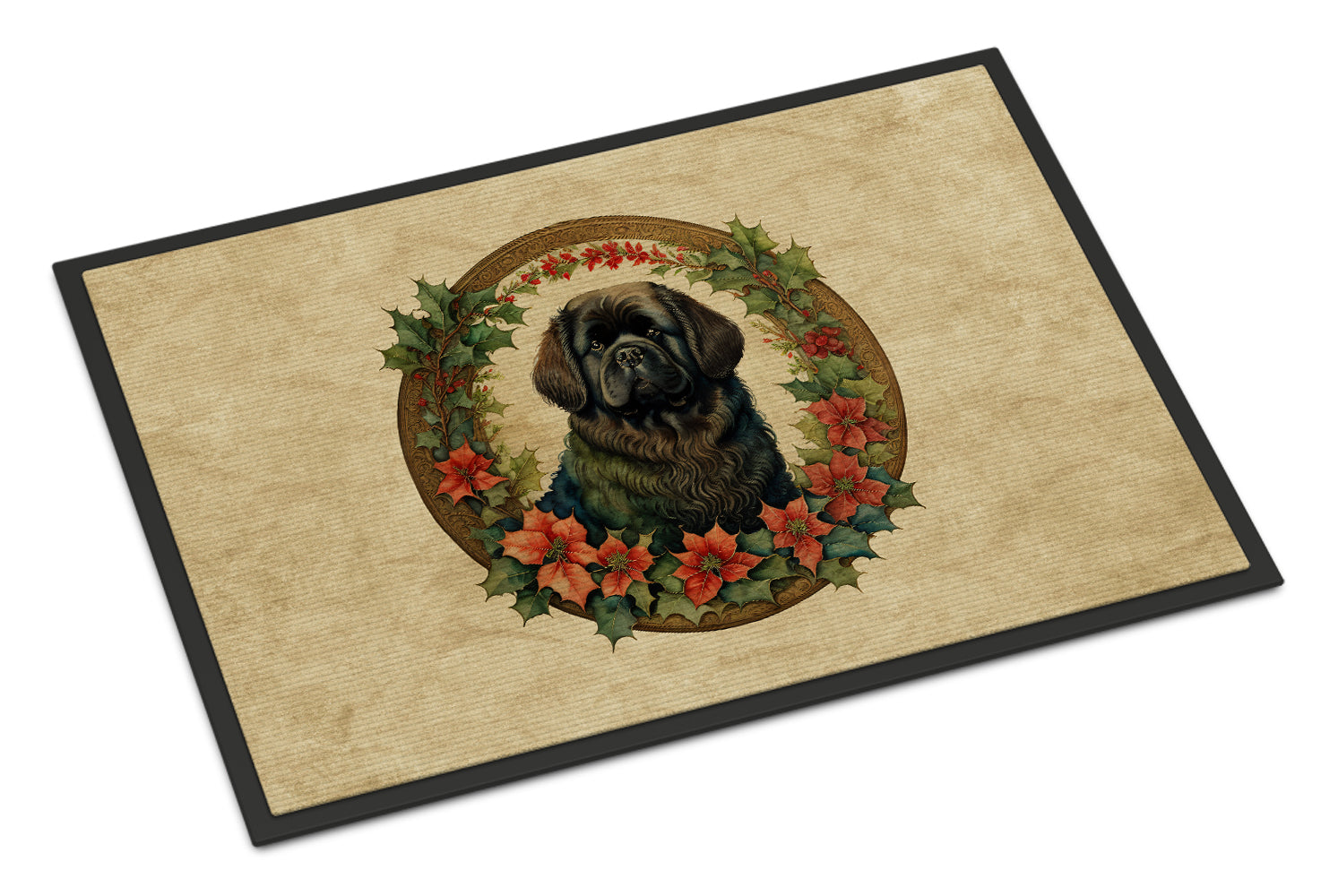 Newfoundland Christmas Flowers Doormat Indoor Outdoor 24H X 36W Front Door Mat Rugs for Entryway, Non Slip Washable Low Pile,