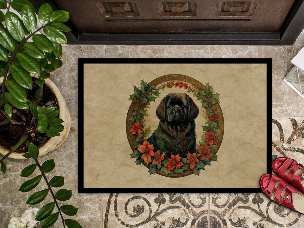 Newfoundland Christmas Flowers Doormat Indoor Outdoor 24H X 36W Front Door Mat Rugs for Entryway, Non Slip Washable Low Pile,