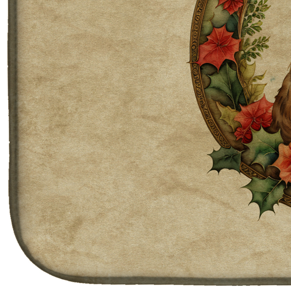 Norfolk Terrier Christmas Flowers Dish Drying Mat Absorbent Dish Drying Mat Pad for Kitchen Counter Dish Drainer Mat for Countertop, 14 x 21", Multicolor