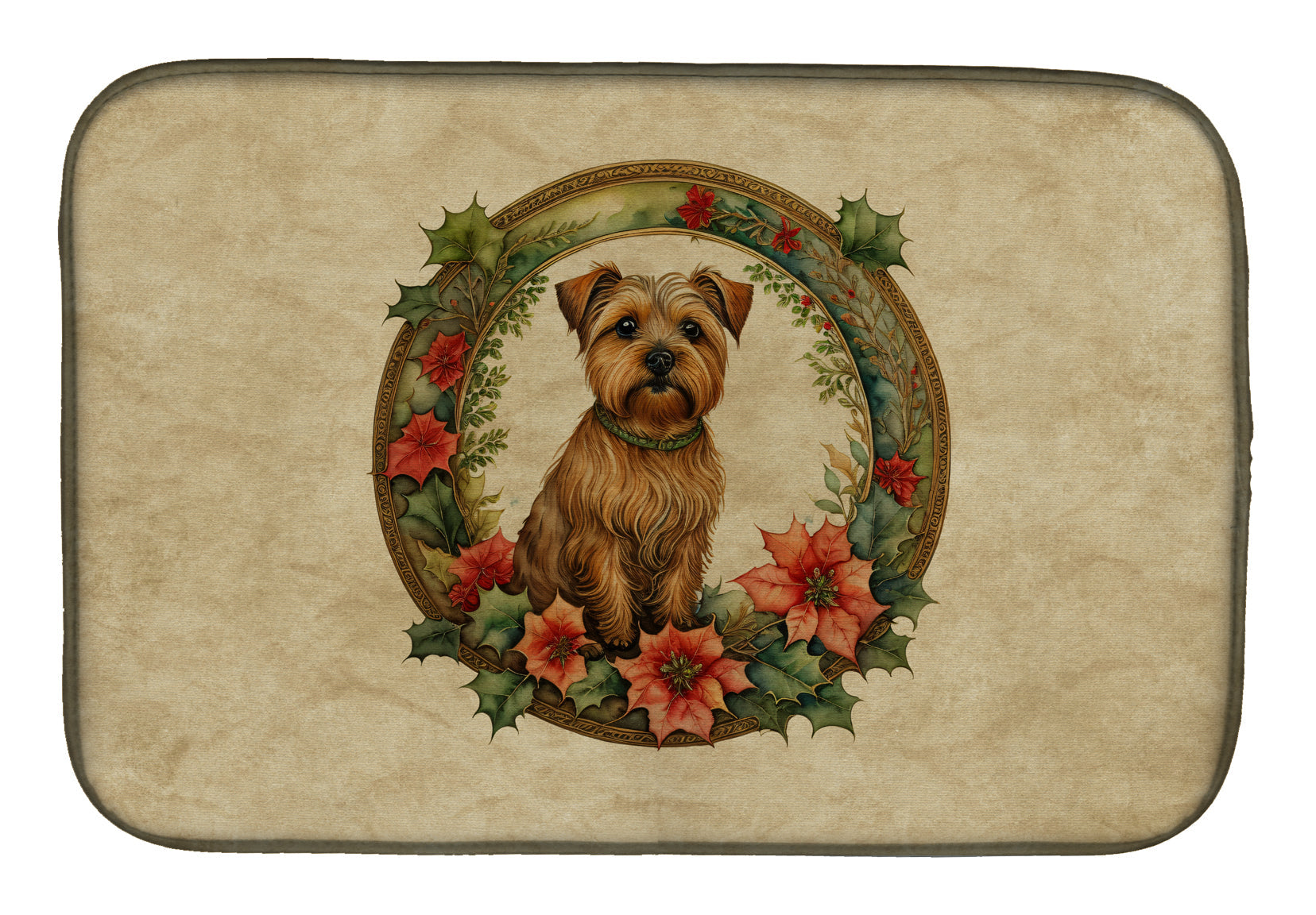 Norfolk Terrier Christmas Flowers Dish Drying Mat Absorbent Dish Drying Mat Pad for Kitchen Counter Dish Drainer Mat for Countertop, 14 x 21", Multicolor
