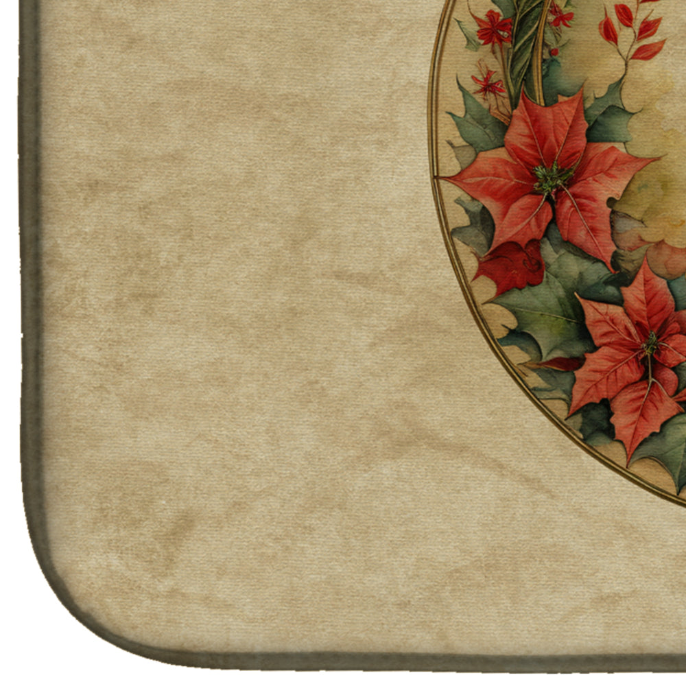 Norwegian Elkhound Christmas Flowers Dish Drying Mat Absorbent Dish Drying Mat Pad for Kitchen Counter Dish Drainer Mat for Countertop, 14 x 21", Multicolor