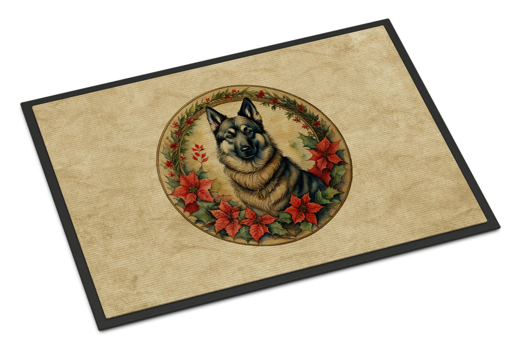 Norwegian Elkhound Christmas Flowers Doormat Indoor Outdoor 18H X 27W Front Door Mat Rugs for Entryway, Non Slip Washable