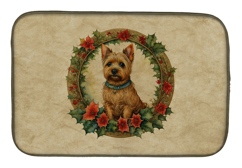 Norwich Terrier Christmas Flowers Dish Drying Mat Absorbent Dish Drying Mat Pad for Kitchen Counter Dish Drainer Mat for Countertop, 14 x 21", Multicolor