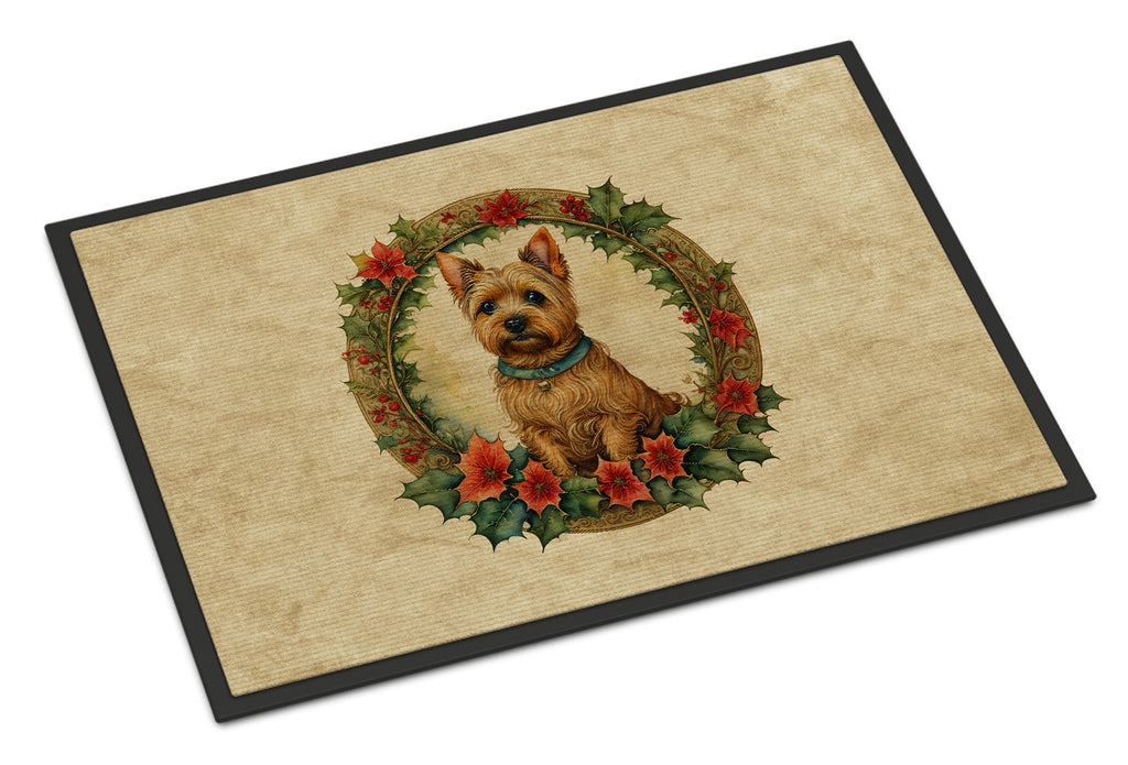 Norwich Terrier Christmas Flowers Doormat Indoor Outdoor 18H X 27W Front Door Mat Rugs for Entryway, Non Slip Washable