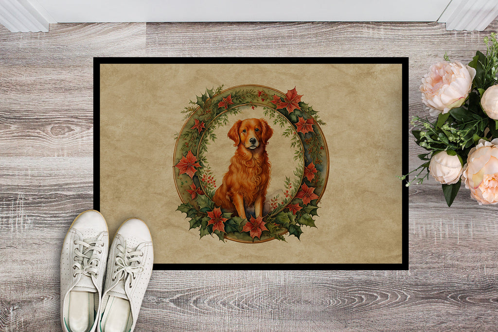 Nova Scotia Duck Tolling Retriever Christmas Flowers Doormat Indoor Outdoor 18H X 27W Front Door Mat Rugs for Entryway, Non Slip Washable