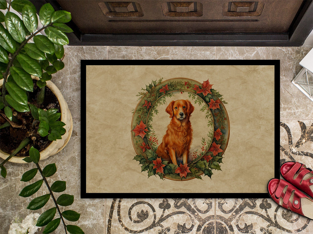 Nova Scotia Duck Tolling Retriever Christmas Flowers Doormat Indoor Outdoor 18H X 27W Front Door Mat Rugs for Entryway, Non Slip Washable