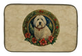 Old English Sheepdog Christmas Flowers Dish Drying Mat Absorbent Dish Drying Mat Pad for Kitchen Counter Dish Drainer Mat for Countertop, 14 x 21", Multicolor