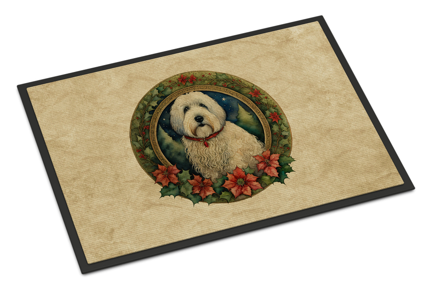 Old English Sheepdog Christmas Flowers Doormat Indoor Outdoor 24H X 36W Front Door Mat Rugs for Entryway, Non Slip Washable Low Pile,