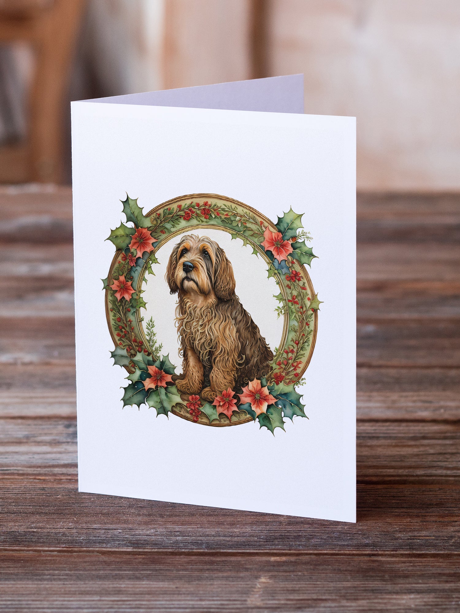 Otterhound Christmas Flowers Greeting Cards Pack of 8 Blank Cards with Envelopes Whimsical A7 Size 5x7