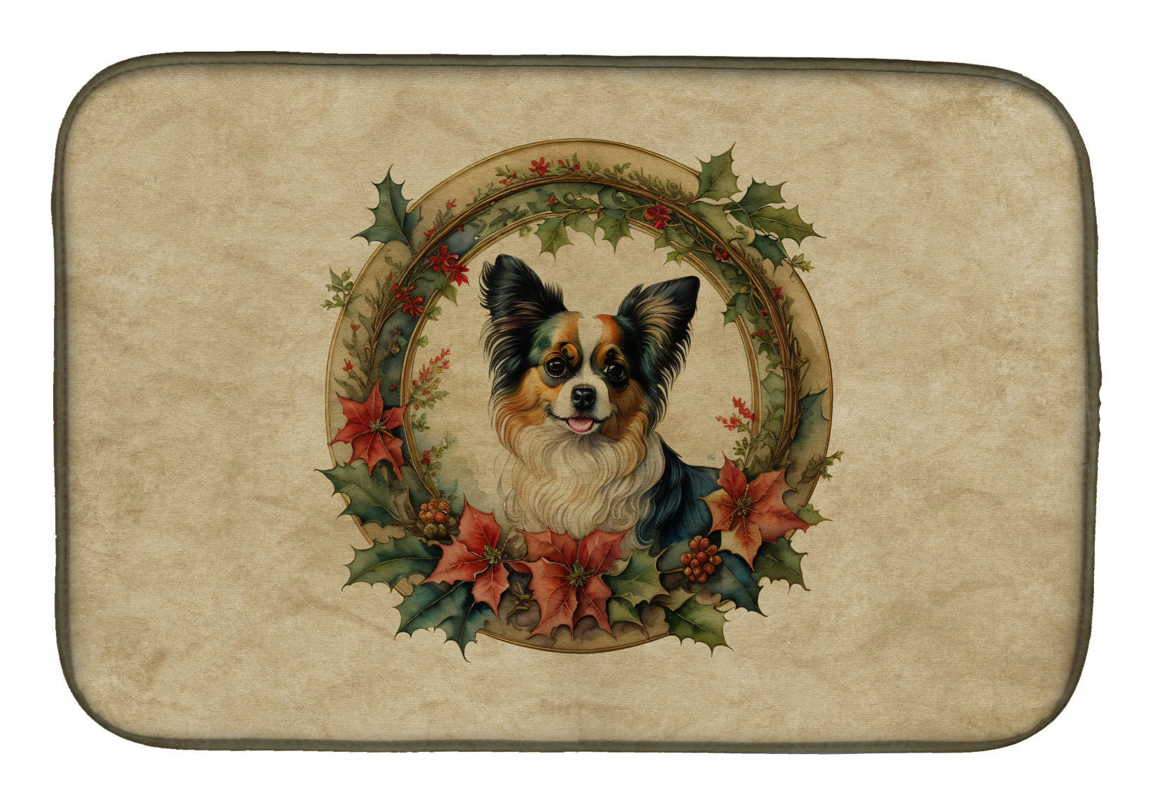 Papillon Christmas Flowers Dish Drying Mat Absorbent Dish Drying Mat Pad for Kitchen Counter Dish Drainer Mat for Countertop, 14 x 21", Multicolor