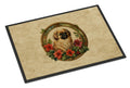 Pekingese Christmas Flowers Doormat Indoor Outdoor 18H X 27W Front Door Mat Rugs for Entryway, Non Slip Washable