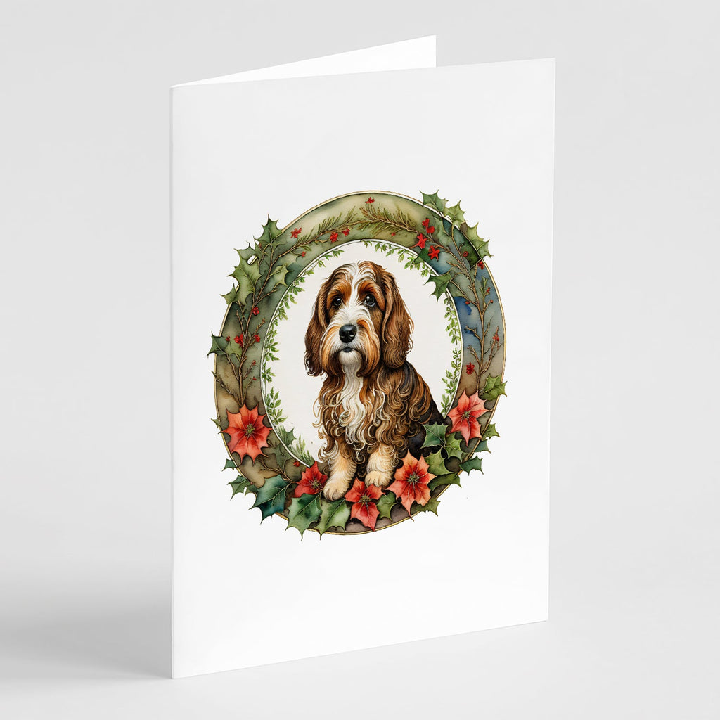 Petit Basset Griffon Vendeen Christmas Flowers Greeting Cards Pack of 8 Blank Cards with Envelopes Whimsical A7 Size 5x7