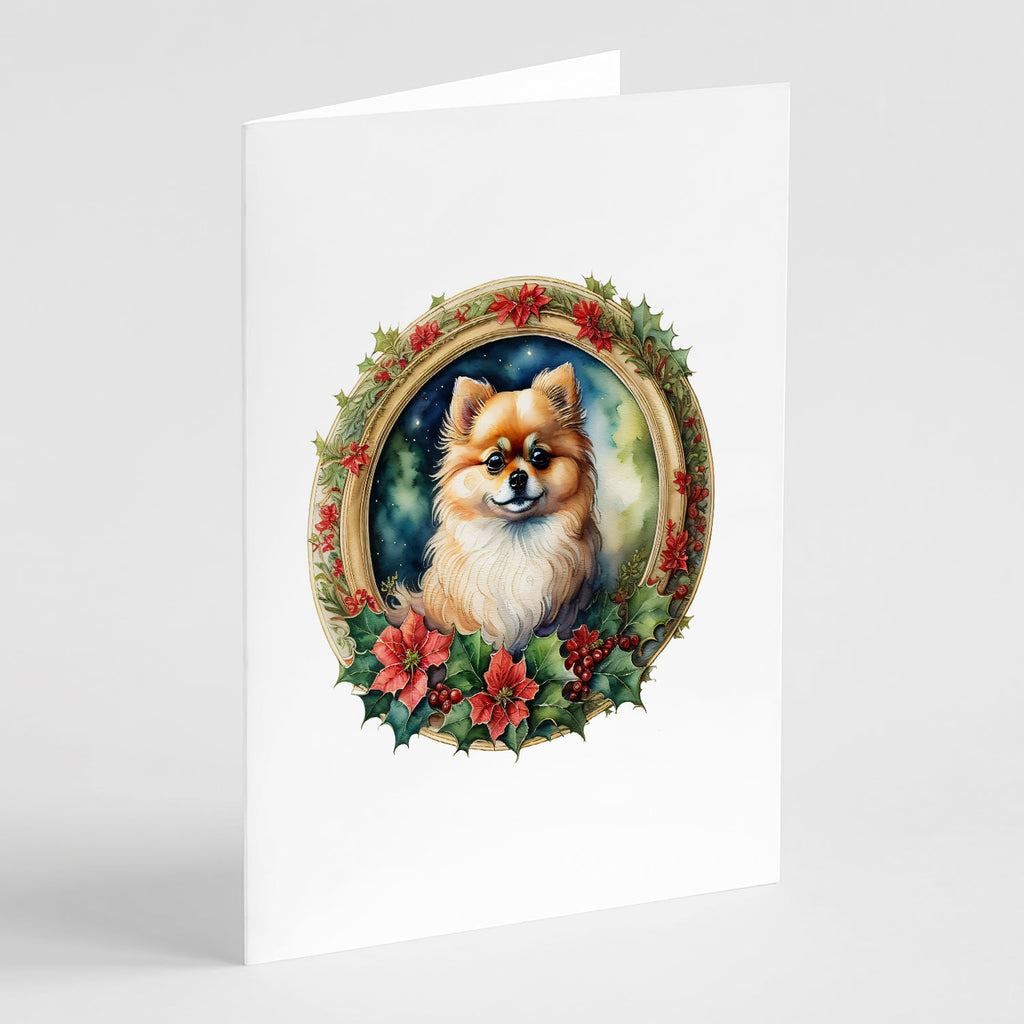 Pomeranian Christmas Flowers Greeting Cards Pack of 8 Blank Cards with Envelopes Whimsical A7 Size 5x7