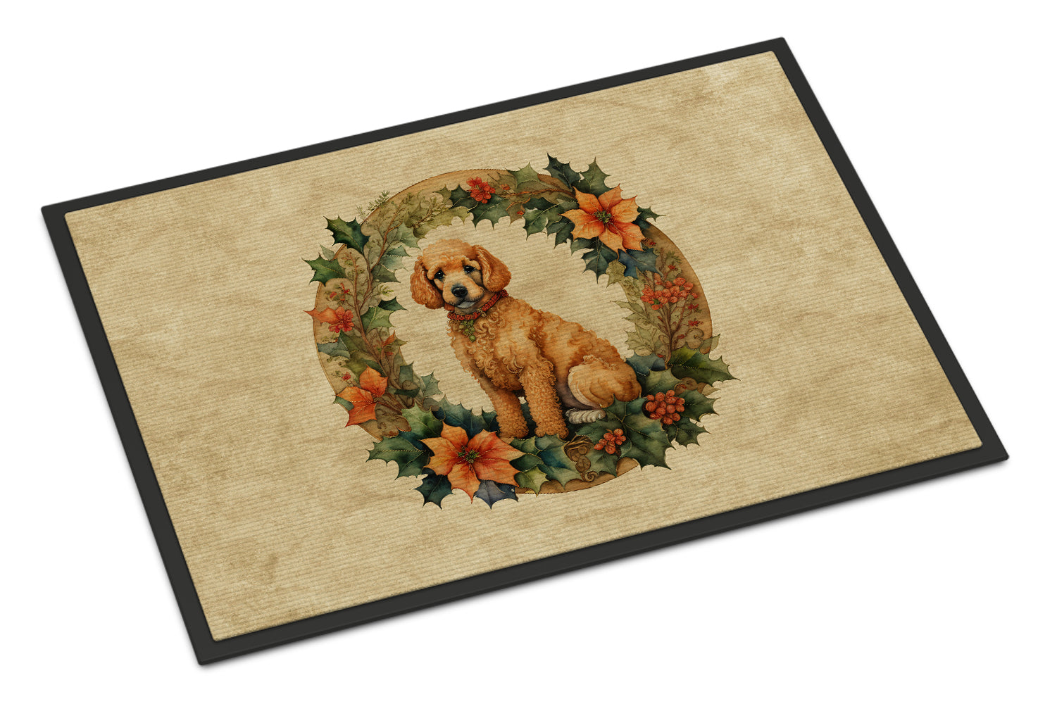 Poodle Christmas Flowers Doormat Indoor Outdoor 24H X 36W Front Door Mat Rugs for Entryway, Non Slip Washable Low Pile,