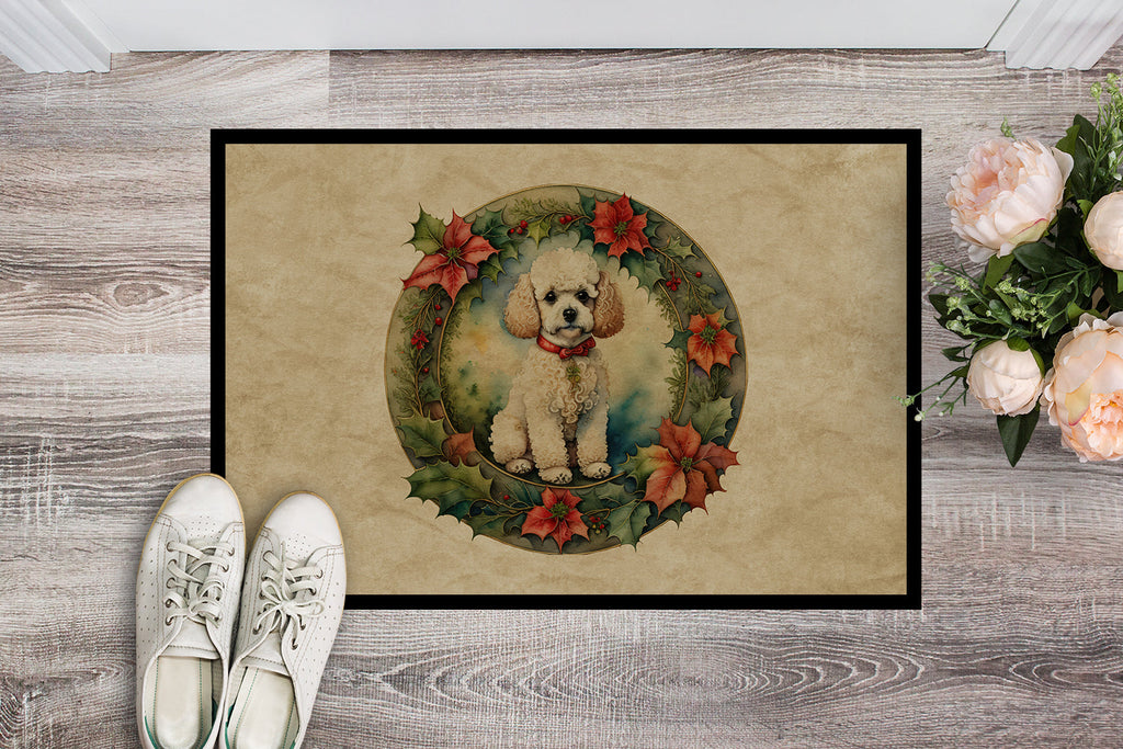 Poodle Christmas Flowers Doormat Indoor Outdoor 18H X 27W Front Door Mat Rugs for Entryway, Non Slip Washable