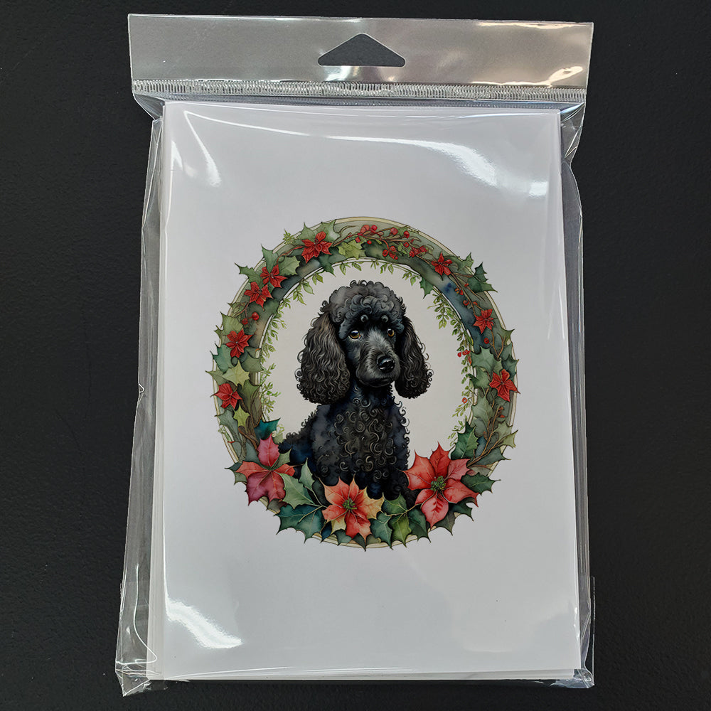 Poodle Christmas Flowers Greeting Cards Pack of 8 Blank Cards with Envelopes Whimsical A7 Size 5x7