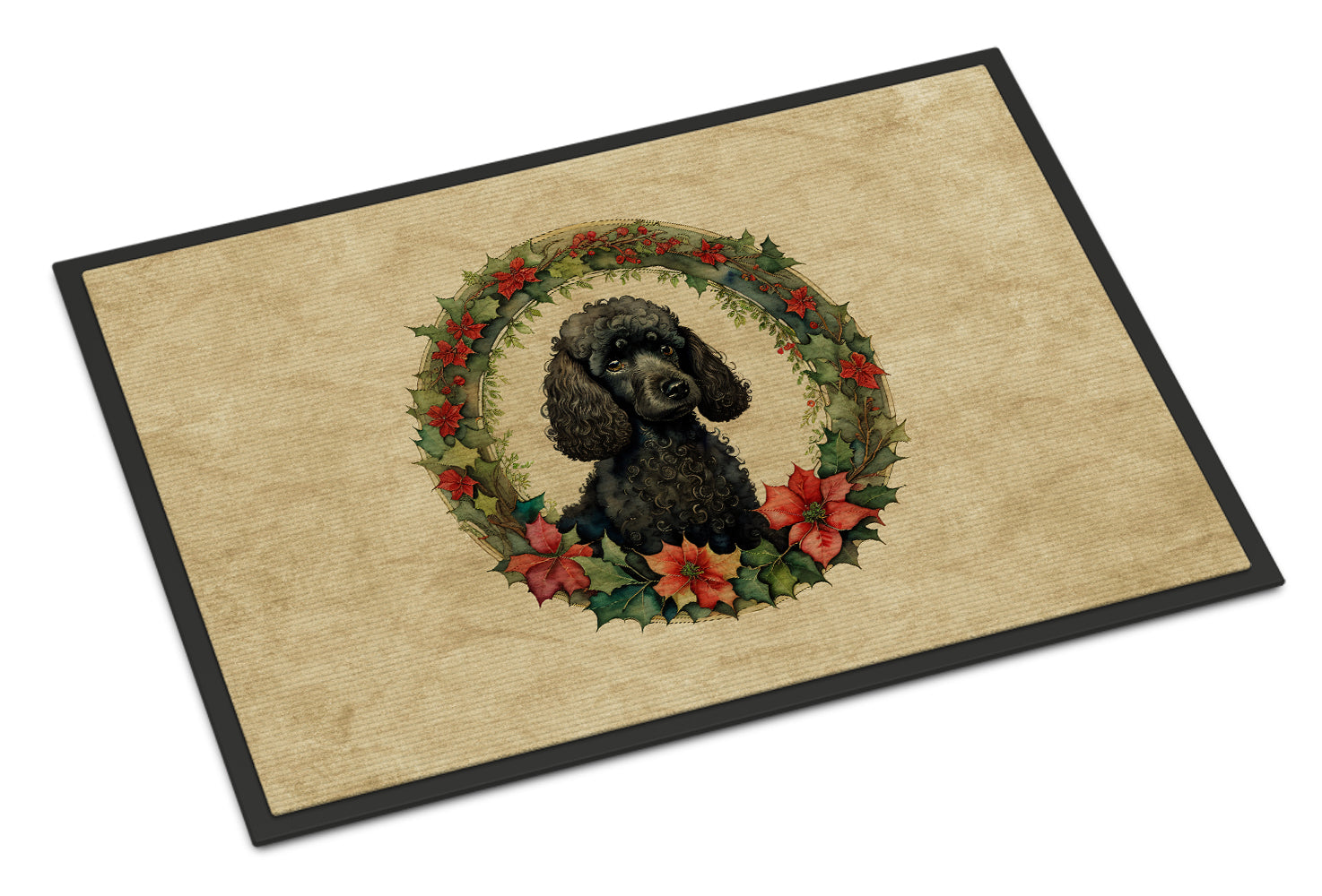 Poodle Christmas Flowers Doormat Indoor Outdoor 24H X 36W Front Door Mat Rugs for Entryway, Non Slip Washable Low Pile,