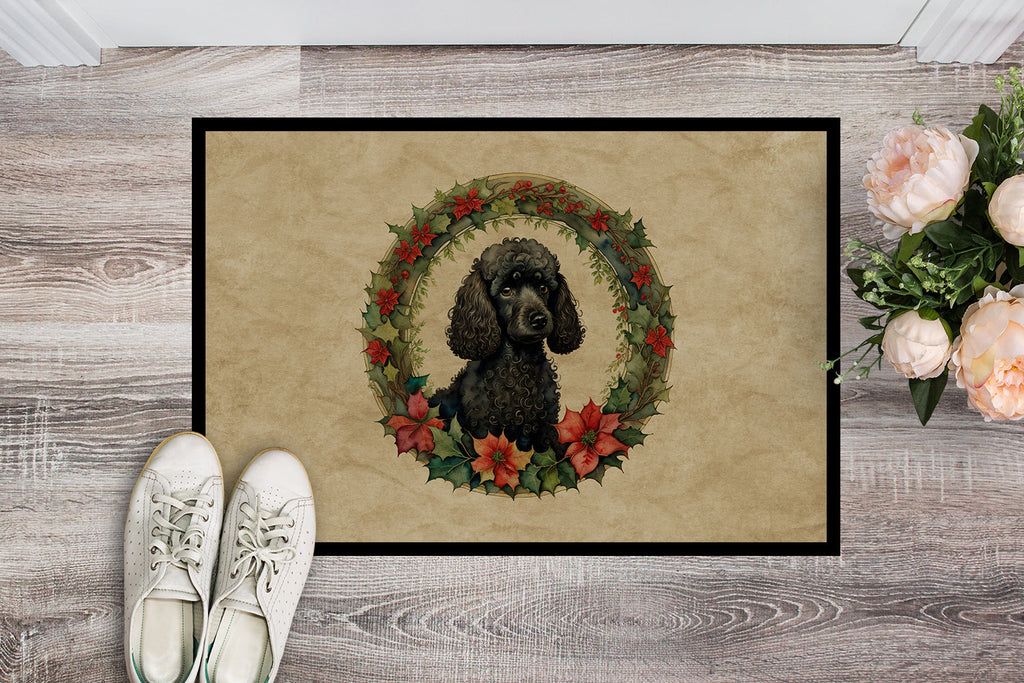 Poodle Christmas Flowers Doormat Indoor Outdoor 24H X 36W Front Door Mat Rugs for Entryway, Non Slip Washable Low Pile,