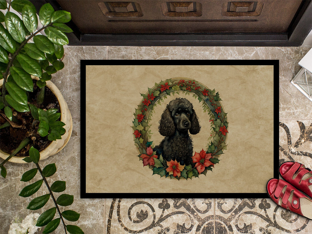 Poodle Christmas Flowers Doormat Indoor Outdoor 24H X 36W Front Door Mat Rugs for Entryway, Non Slip Washable Low Pile,