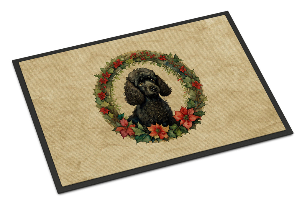 Poodle Christmas Flowers Doormat Indoor Outdoor 18H X 27W Front Door Mat Rugs for Entryway, Non Slip Washable