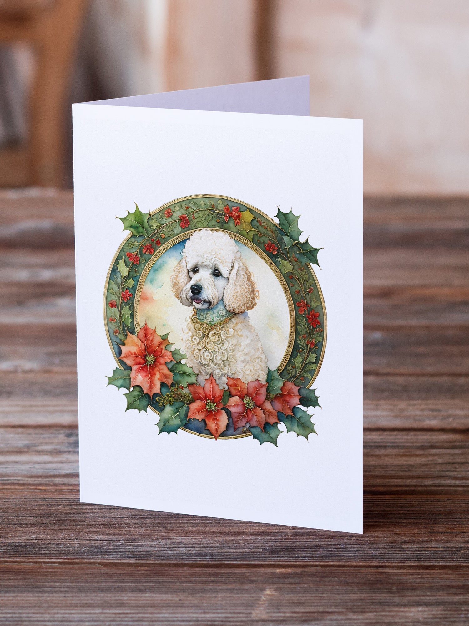 Poodle Christmas Flowers Greeting Cards Pack of 8 Blank Cards with Envelopes Whimsical A7 Size 5x7
