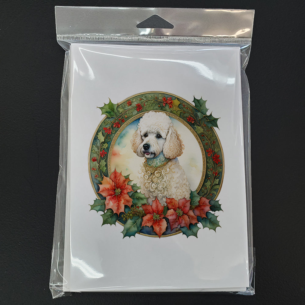 Poodle Christmas Flowers Greeting Cards Pack of 8 Blank Cards with Envelopes Whimsical A7 Size 5x7