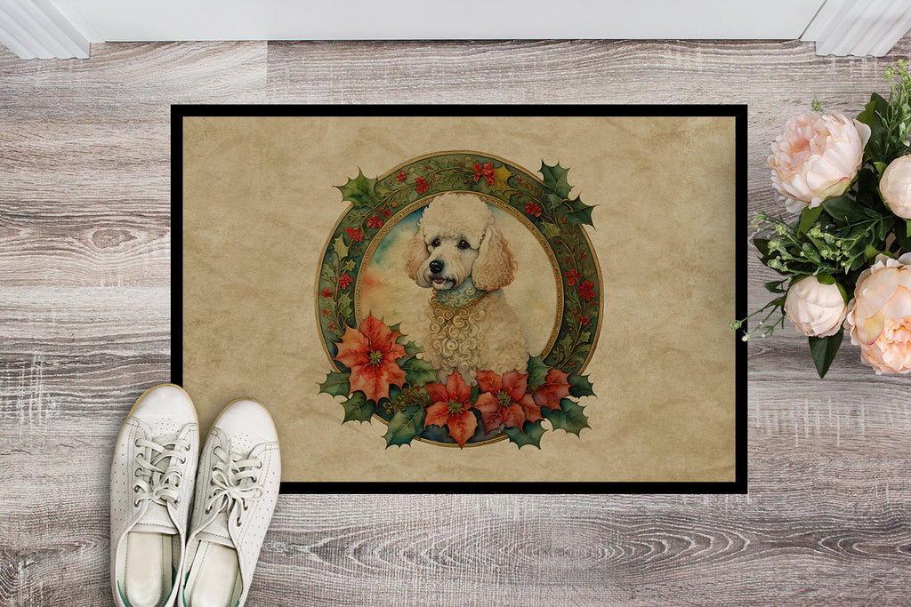 Poodle Christmas Flowers Doormat Indoor Outdoor 24H X 36W Front Door Mat Rugs for Entryway, Non Slip Washable Low Pile,