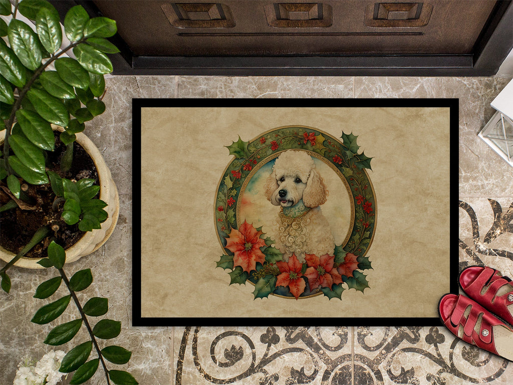 Poodle Christmas Flowers Doormat Indoor Outdoor 24H X 36W Front Door Mat Rugs for Entryway, Non Slip Washable Low Pile,