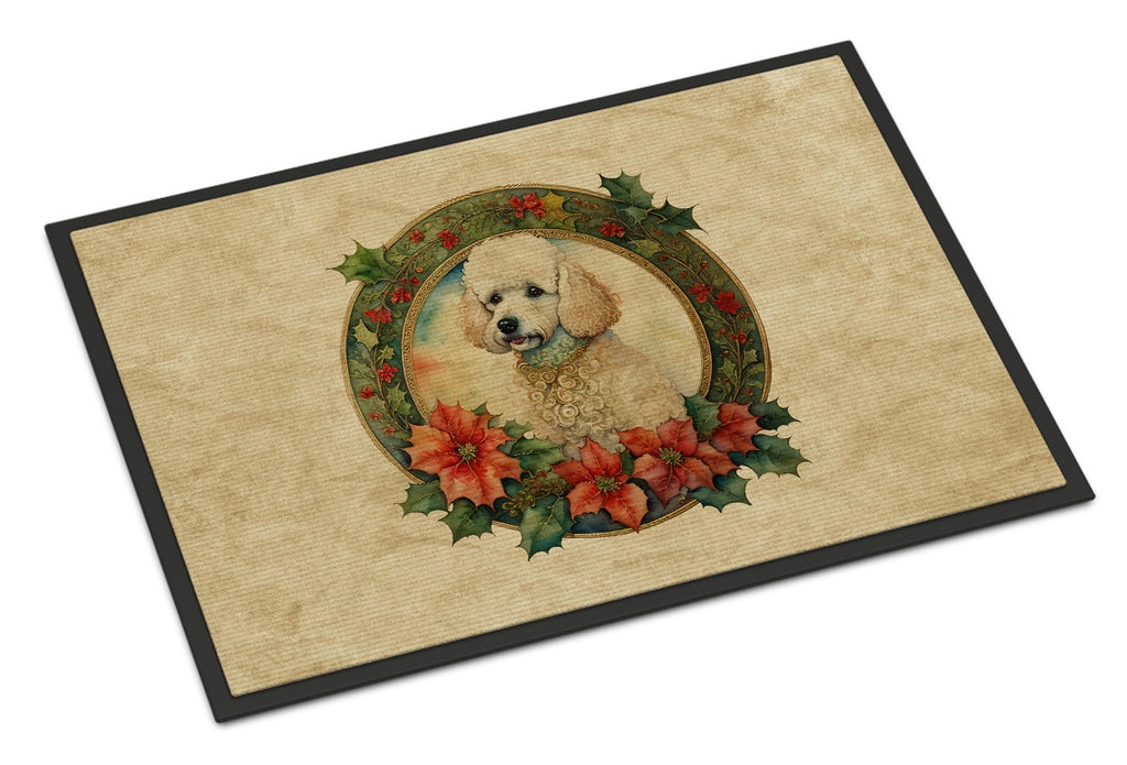 Poodle Christmas Flowers Doormat Indoor Outdoor 18H X 27W Front Door Mat Rugs for Entryway, Non Slip Washable