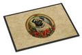 Pug Christmas Flowers Doormat Indoor Outdoor 18H X 27W Front Door Mat Rugs for Entryway, Non Slip Washable