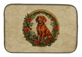 Red Redbone Coonhound Christmas Flowers Dish Drying Mat Absorbent Dish Drying Mat Pad for Kitchen Counter Dish Drainer Mat for Countertop, 14 x 21", Multicolor