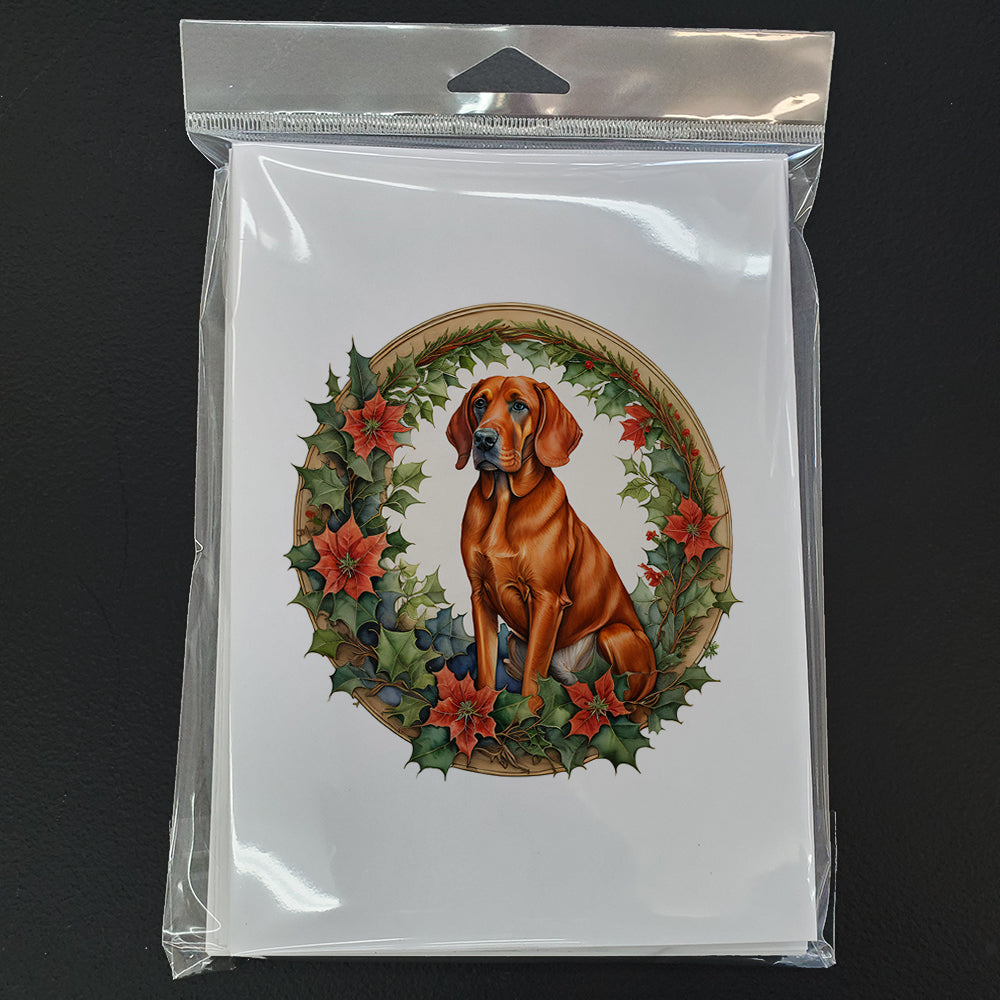 Red Redbone Coonhound Christmas Flowers Greeting Cards Pack of 8 Blank Cards with Envelopes Whimsical A7 Size 5x7