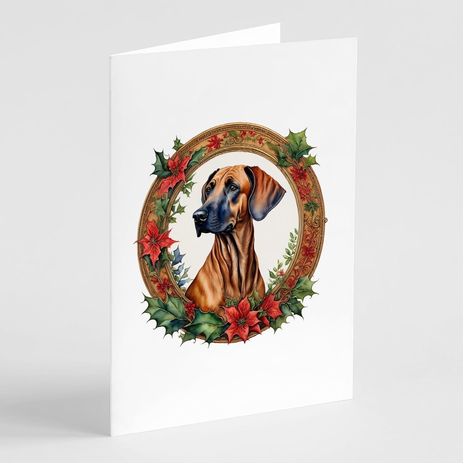 Rhodesian Ridgeback Christmas Flowers Greeting Cards Pack of 8 Blank Cards with Envelopes Whimsical A7 Size 5x7