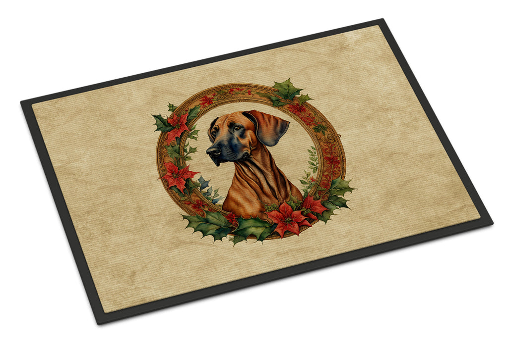 Rhodesian Ridgeback Christmas Flowers Doormat Indoor Outdoor 24H X 36W Front Door Mat Rugs for Entryway, Non Slip Washable Low Pile,