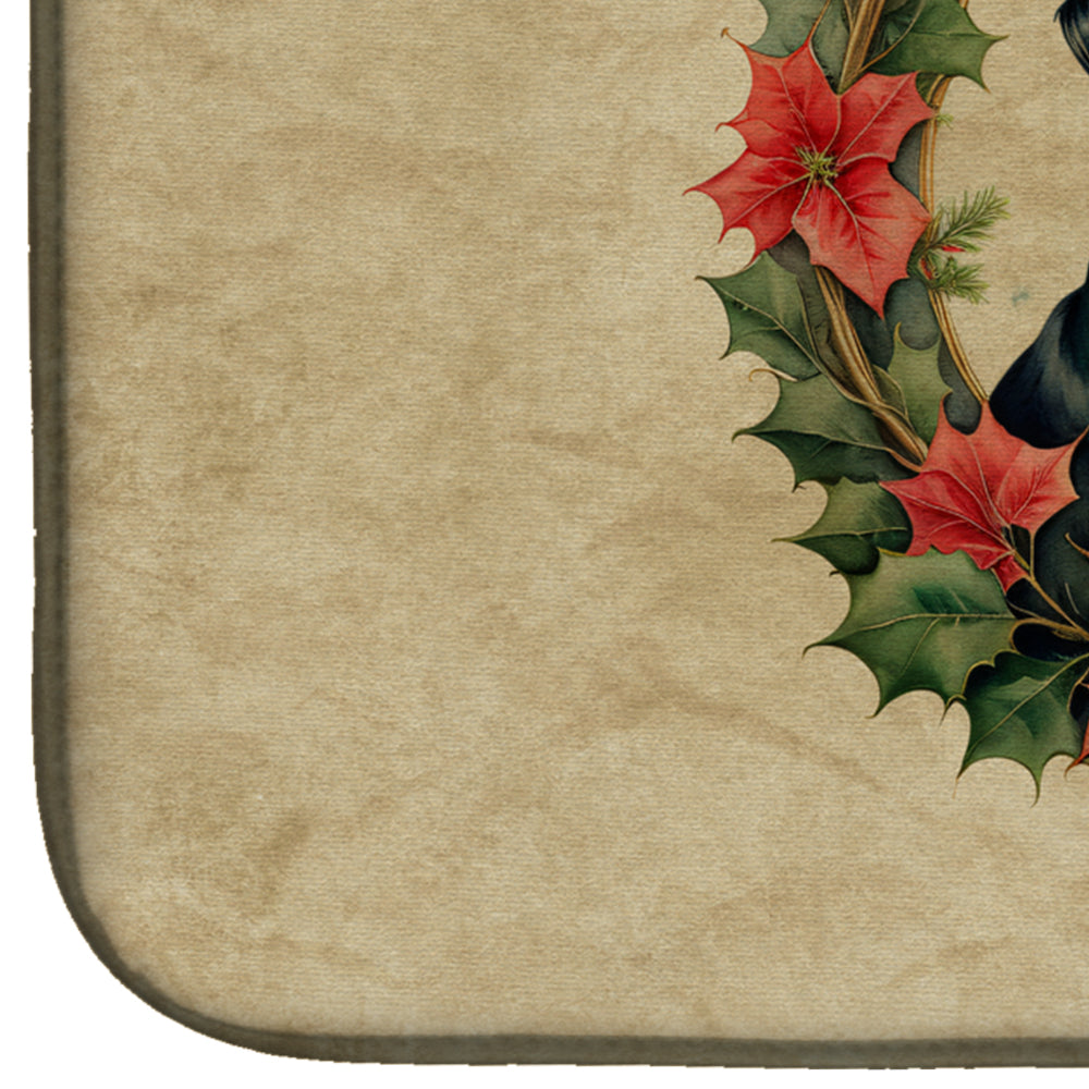 Rottweiler Christmas Flowers Dish Drying Mat Absorbent Dish Drying Mat Pad for Kitchen Counter Dish Drainer Mat for Countertop, 14 x 21", Multicolor