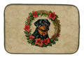 Rottweiler Christmas Flowers Dish Drying Mat Absorbent Dish Drying Mat Pad for Kitchen Counter Dish Drainer Mat for Countertop, 14 x 21", Multicolor