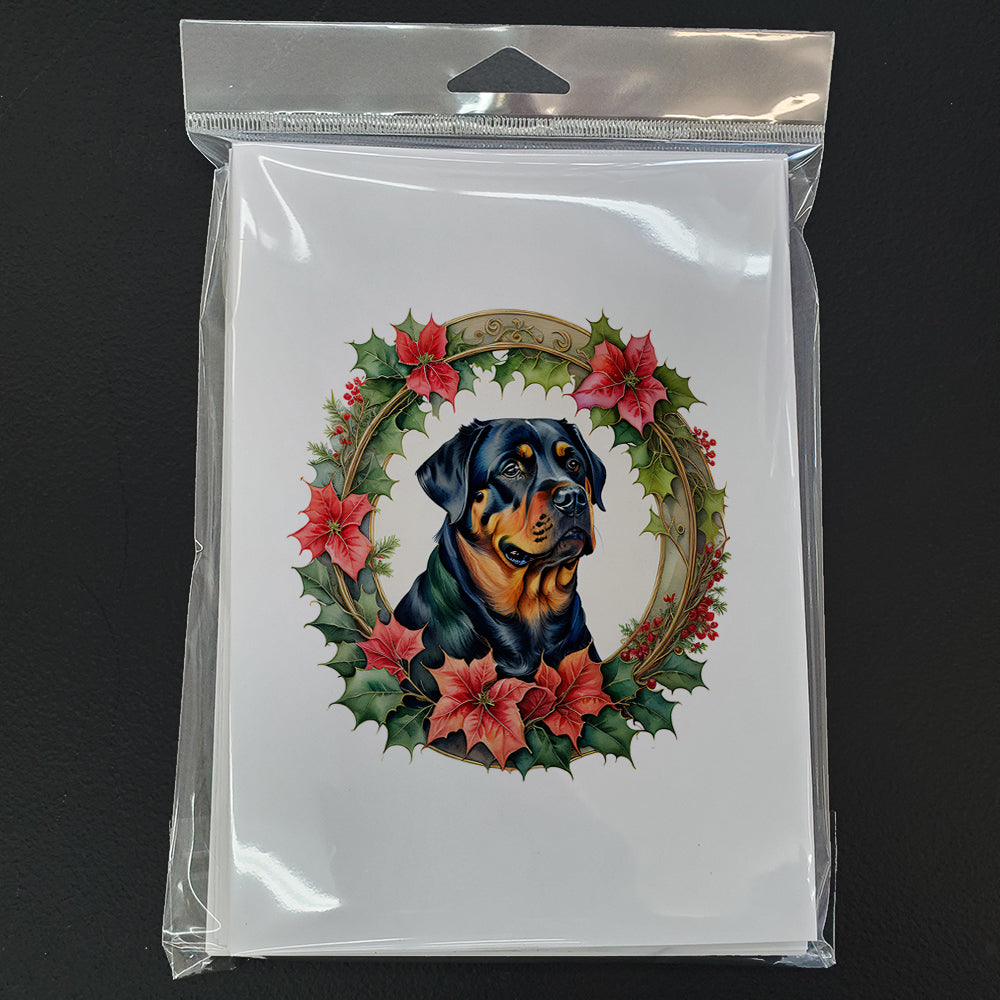 Rottweiler Christmas Flowers Greeting Cards Pack of 8 Blank Cards with Envelopes Whimsical A7 Size 5x7