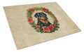 Rottweiler Christmas Flowers Cutting Board Tempered Glass Kitchen Cutting Surface, Heat Resistant Chopping, Non-Slip Feet, Food Prep & Serving