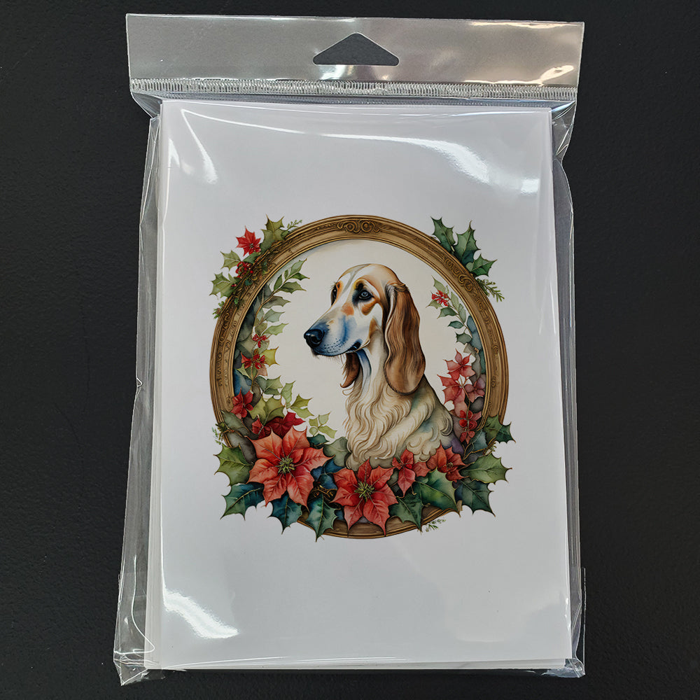 Saluki Christmas Flowers Greeting Cards Pack of 8 Blank Cards with Envelopes Whimsical A7 Size 5x7