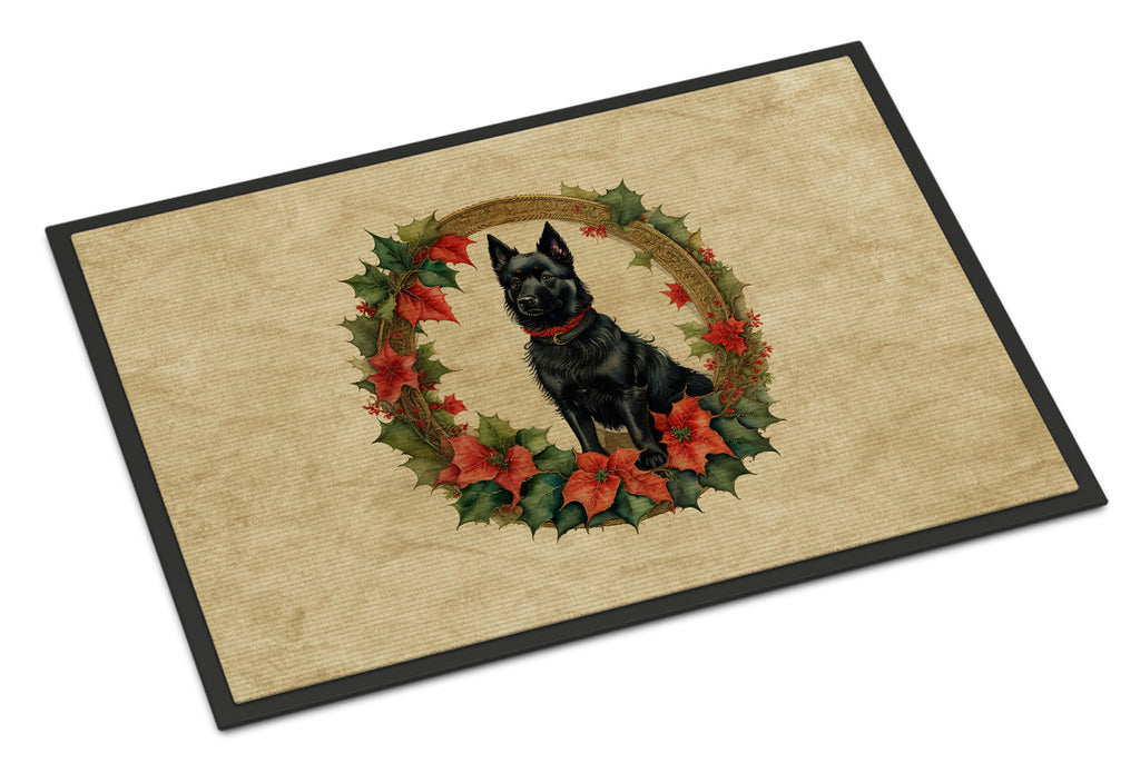 Schipperke Christmas Flowers Doormat Indoor Outdoor 24H X 36W Front Door Mat Rugs for Entryway, Non Slip Washable Low Pile,