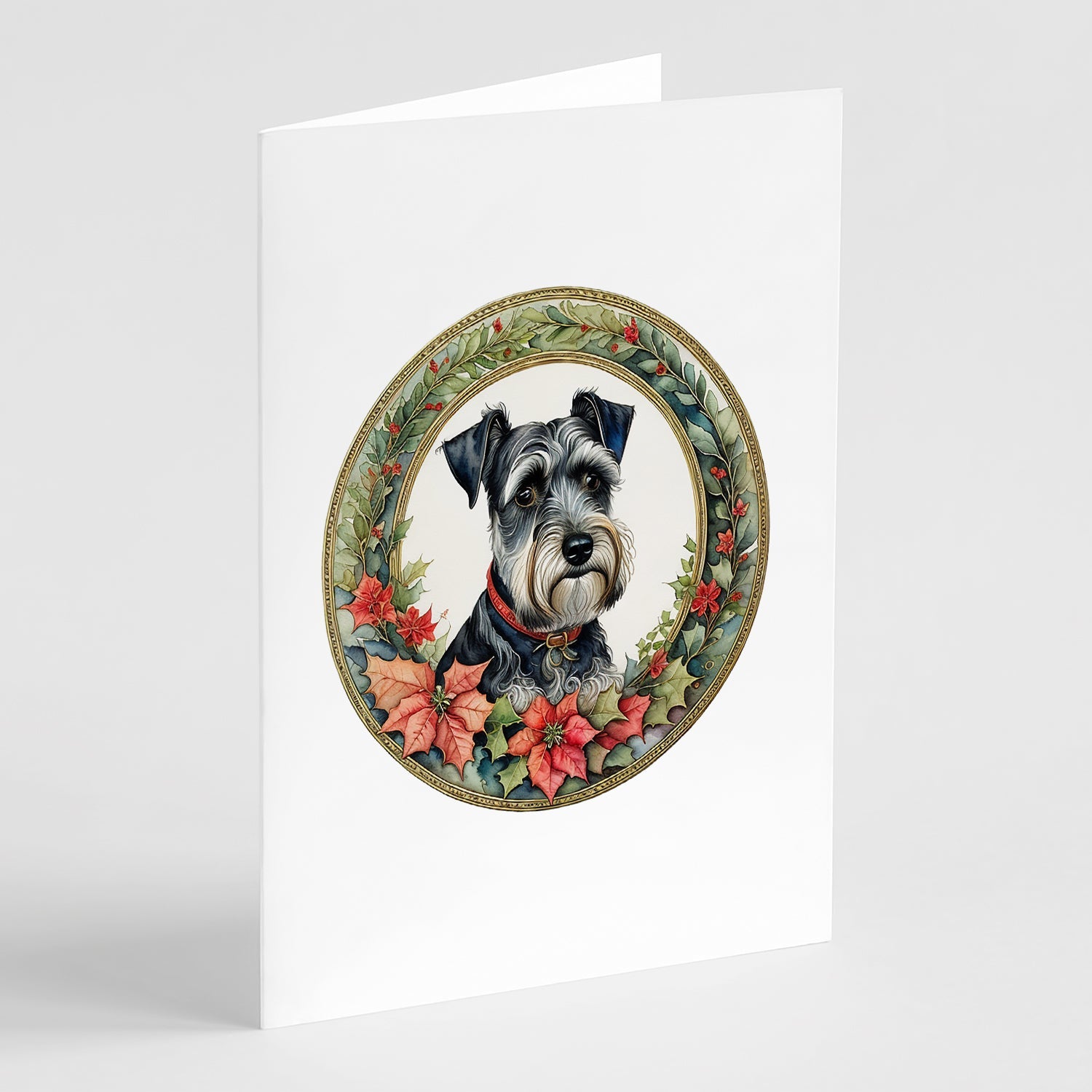 Schnauzer Christmas Flowers Greeting Cards Pack of 8 Blank Cards with Envelopes Whimsical A7 Size 5x7