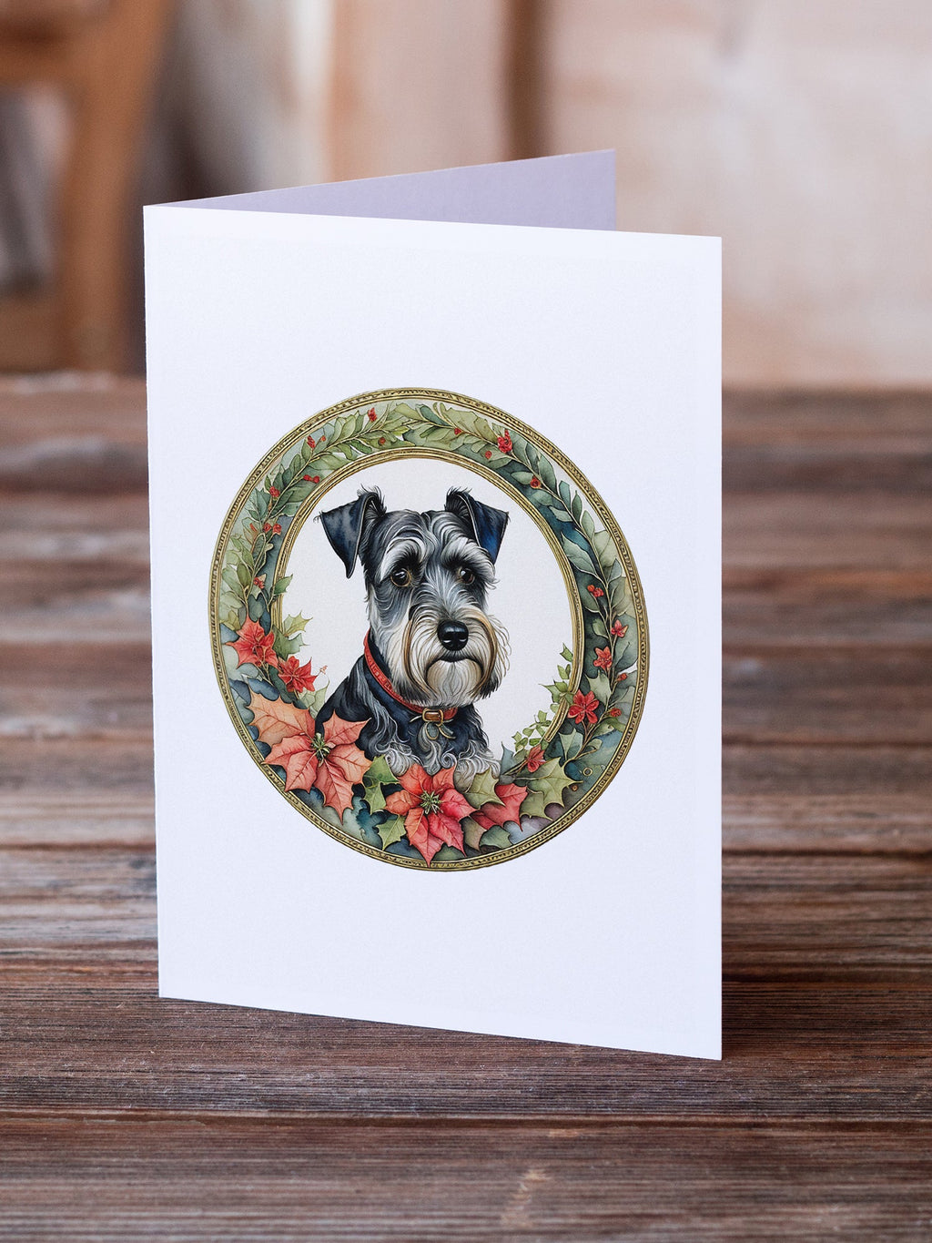 Schnauzer Christmas Flowers Greeting Cards Pack of 8 Blank Cards with Envelopes Whimsical A7 Size 5x7